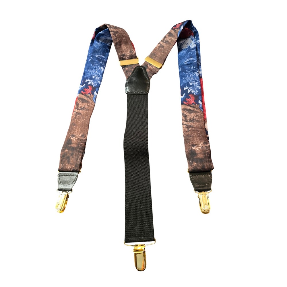 Pelican USA Vintage Mens Floral Suspenders Y-Back Gold Clips Blue Red Brown
